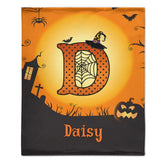 Custom Halloween Blanket โ Personalized Spooky Throw Blanket with Initial & Name โ Gift for Kids, Girls & Boys